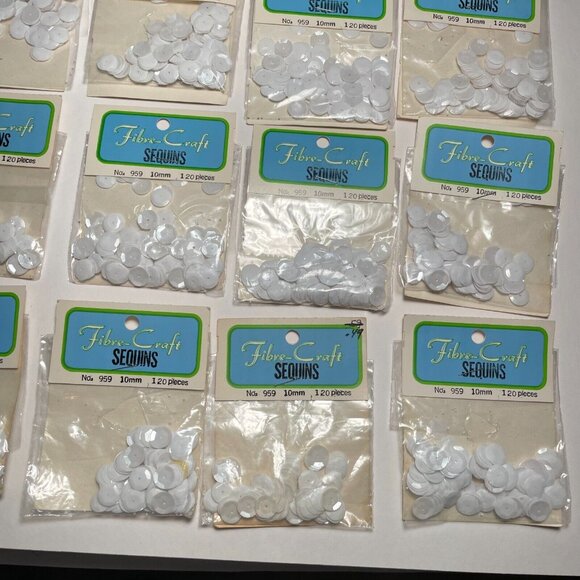 Vintage Sequins Lot of 24 Packages White 10mm Fibre-Craft 959 Crafts NOS - Picture 5 of 6